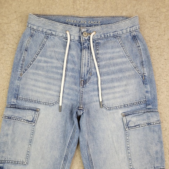 American Eagle Size 6 Joggers High Rise Carpenter Drawstring Light Ankle Jeans - Picture 2 of 11